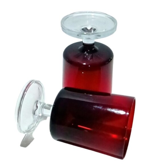 Vintage Cristal D'Arques Set of 2 Ruby Red Cavalier Stemmed Wine Goblets Glasses - Picture 4 of 4